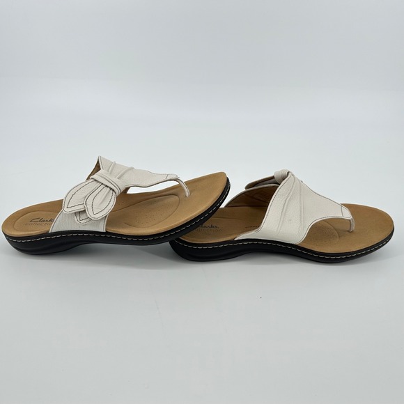 Clarks Collection White Leather Bow Thong Sandals‎ Women US 11 EU 42.5 Comfort - Picture 5 of 9